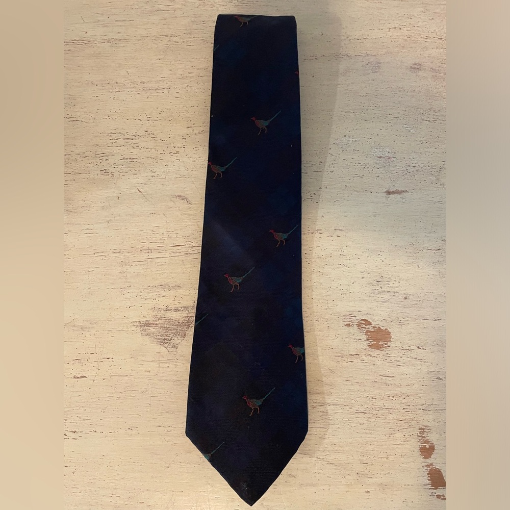 Polo Ralph Lauren Vintage Jacquard Pheasant Print Silk Tie‎ in Navy (Multi)